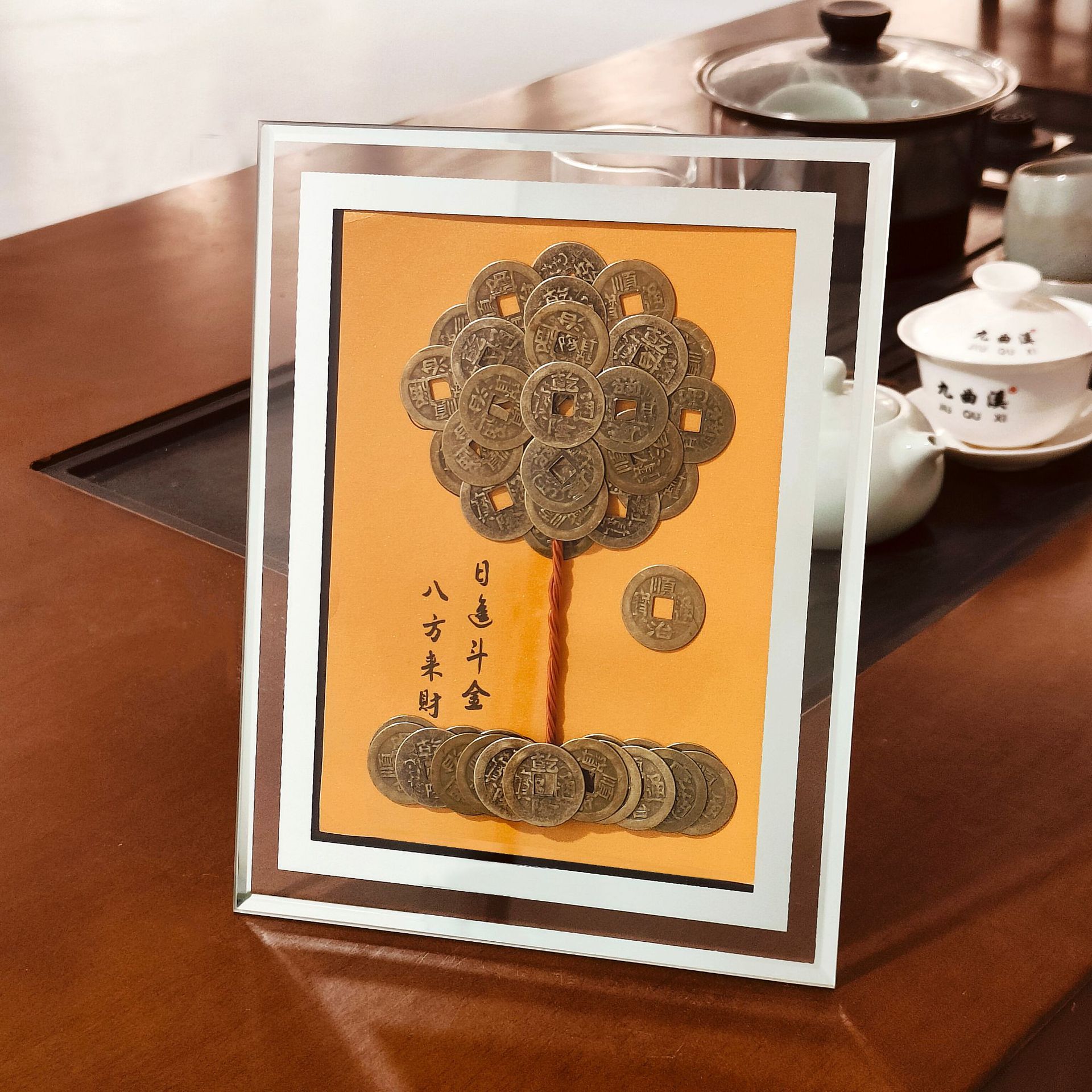 Marco de fotos con forma de árbol del dinero, con marco de cristal.