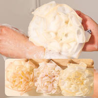 Usine Rose Forme maille luffa Éponge De Bain Avec Poche De Savon Corps Épurateur Moussant Douche Boule De Bain Exfoliant Douche Outils