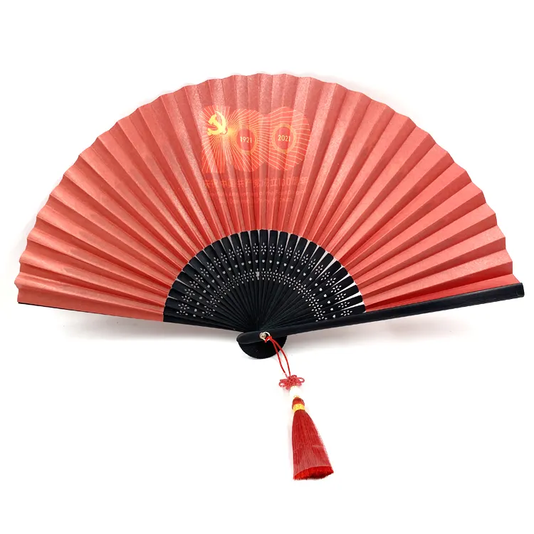 Ventilador de papel tradicional chinês 8 polegadas 21cm, ventilador de mão de bambu impressão lateral para presentes