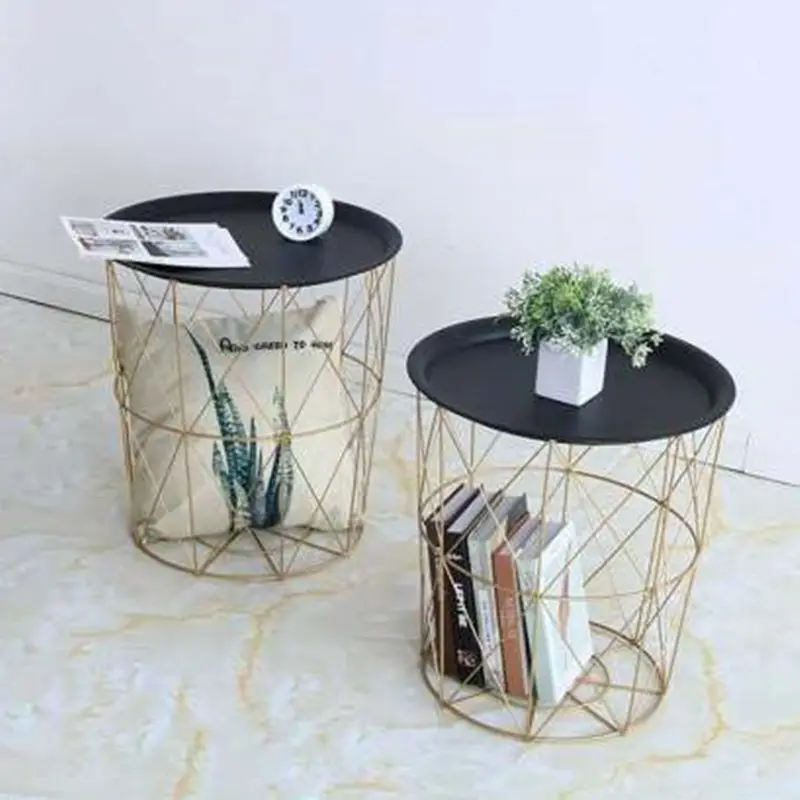 Set of 3 space saving multifunction modern round coffee table side table set