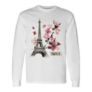 T-shirt à manches longues avec motif de la tour Eiffel et de la fleur de cerisier de Paris - Product Image 1