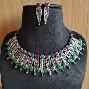 Antique Silver-Toned Elegant <b>Necklace</b> <b>Set</b> Oxidized Beaded <b>Necklace</b> <b>Set</b> Available In All Shape <b>And</b> Size - Product Image 5