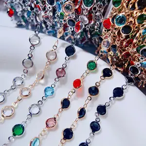 Correntes de cristal transparente para fazer jóias DIY, pulseira de metal e cobre, acessórios de corrente transparente de 6 mm, joalheria artesanal