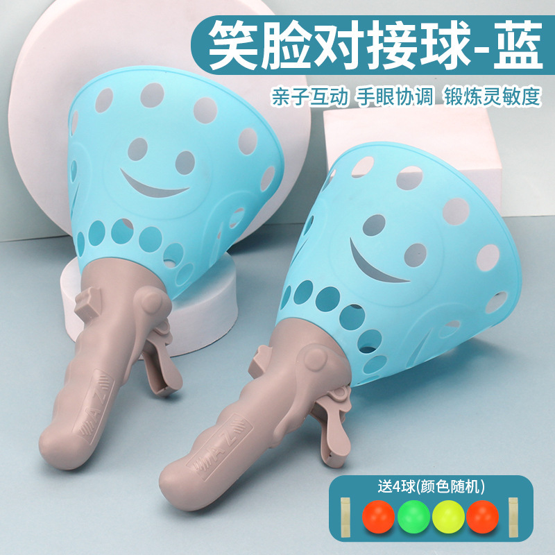 Lanceur de balles bleu pour jeu de lancer et attraper (2 lanceurs + 4 balles)