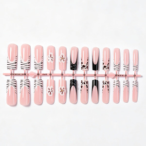 Uñas Postizas Ballerina, 24 Piezas, Diseño de Flores, Leopardo y Cebra, Manicura Francesa, Uñas Acrílicas Postizas de Longitud Media - Product Image 3