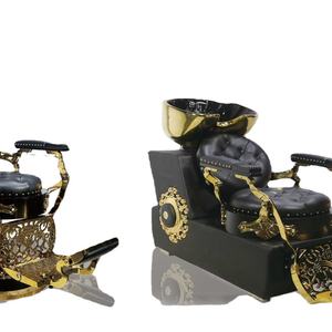 K Luxury Best-selling <b>Retro</b> Black Gold Rotary Lift Big Pump Oil Head Barber <b>Chair</b> for Barber Shop and Beauty Shop - Product Image 4