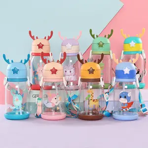 Botol air anak bayi, botol air anak-anak dengan sedotan, botol plastik kartun lucu, gratis Bpa, 420ml, 500ml