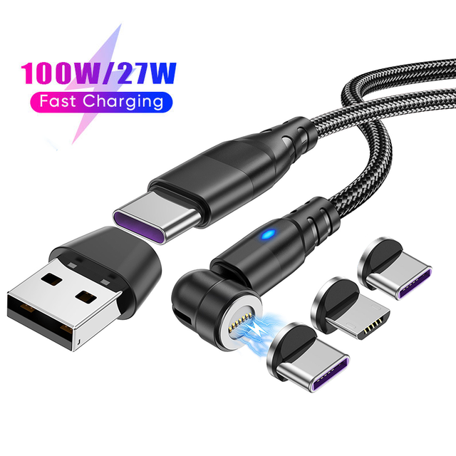 3-in-1 Magnetic Absorption Braided USB Fast Charging Cable 100W Tipo C Carga Rapida Magnetic USB-C Cord for Smartphone Sync