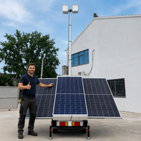 Tours d'éclairage mobiles solaires sur remorque avec 4 vérins de stabilisation pour la construction, l'exploitation minière, les travaux routiers, les projets de flotte de location