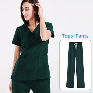 Uniforme da infermiera Set di Scrub medico da donna uomo con scollo a v Top Pant odontoiatrico Spot veterinario all'ingrosso Logo del marchio di personalizzazione multicolore - Product Image 3