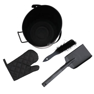 Seau à cendres avec pelle en métal noir, seau à cendres pour cheminée avec balai, ensemble complet d'outils pour cheminée pour poêle à bois et cheminée - Product Image 3