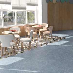 Carreaux de sol en porcelaine imitation terrazzo bleu ciel, résistants à l'usure, de qualité supérieure, pour usage commercial, 600x600mm, pour restaurant - Product Image 4