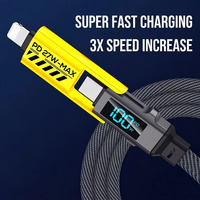 Kabel Pengisian Cepat 100W Tipe-C 4-in-1 dengan Selubung Nilon, Konduktor Tembaga Murni untuk Perangkat IOS & Android, Kompatibel dengan Earphone