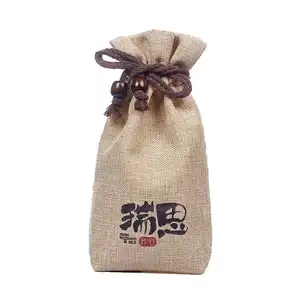 Bolsa de yute personalizada de alta calidad con cordón de arpillera para regalo, joyería, bolsas de granos de cacao
