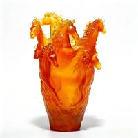 Vase Cheval au Galop en Verre Ambré Liuli, Sculpture en Cristal Faite à la Main, Décoration de Table de Luxe pour la Maison, Ornement Cadeau d'Entreprise Personnalisé avec Logo