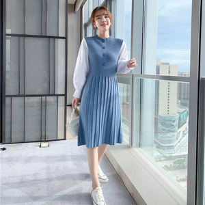 Abito da donna personalizzato autunno inverno elegante in maglia Vestidos Largos De Mujer a maniche lunghe plissettato a maglia abito da ufficio per le donne - Product Image 2