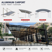 Abri de voiture moderne en alliage d'aluminium sur mesure avec toit en polycarbonate traité anti-UV, durable et recyclable, pour un stationnement facile