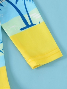 Ensemble deux pièces en polyester pour garçons, <span class=keywords><strong>maillot</strong></span> <span class=keywords><strong>de</strong></span> <span class=keywords><strong>bain</strong></span> d'été, imprimé SURF, fond jaune, manches longues, short rayé à imprimé complet <span class=keywords><strong>de</strong></span> noix <span class=keywords><strong>de</strong></span> coco - Product Image 5