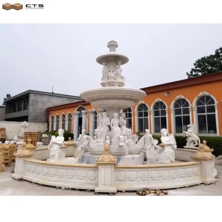 Luxury Europe Style Big Trevi Garden Water Fountains White Marble Stone Products For Building Facade