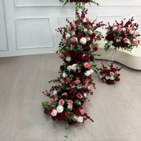 Rangkaian Bunga Mawar Merah Buatan untuk Dekorasi Meja Pernikahan, Garland, Hiasan Lorong, Latar Belakang, Dekorasi Acara, Upacara, dan Centerpiece