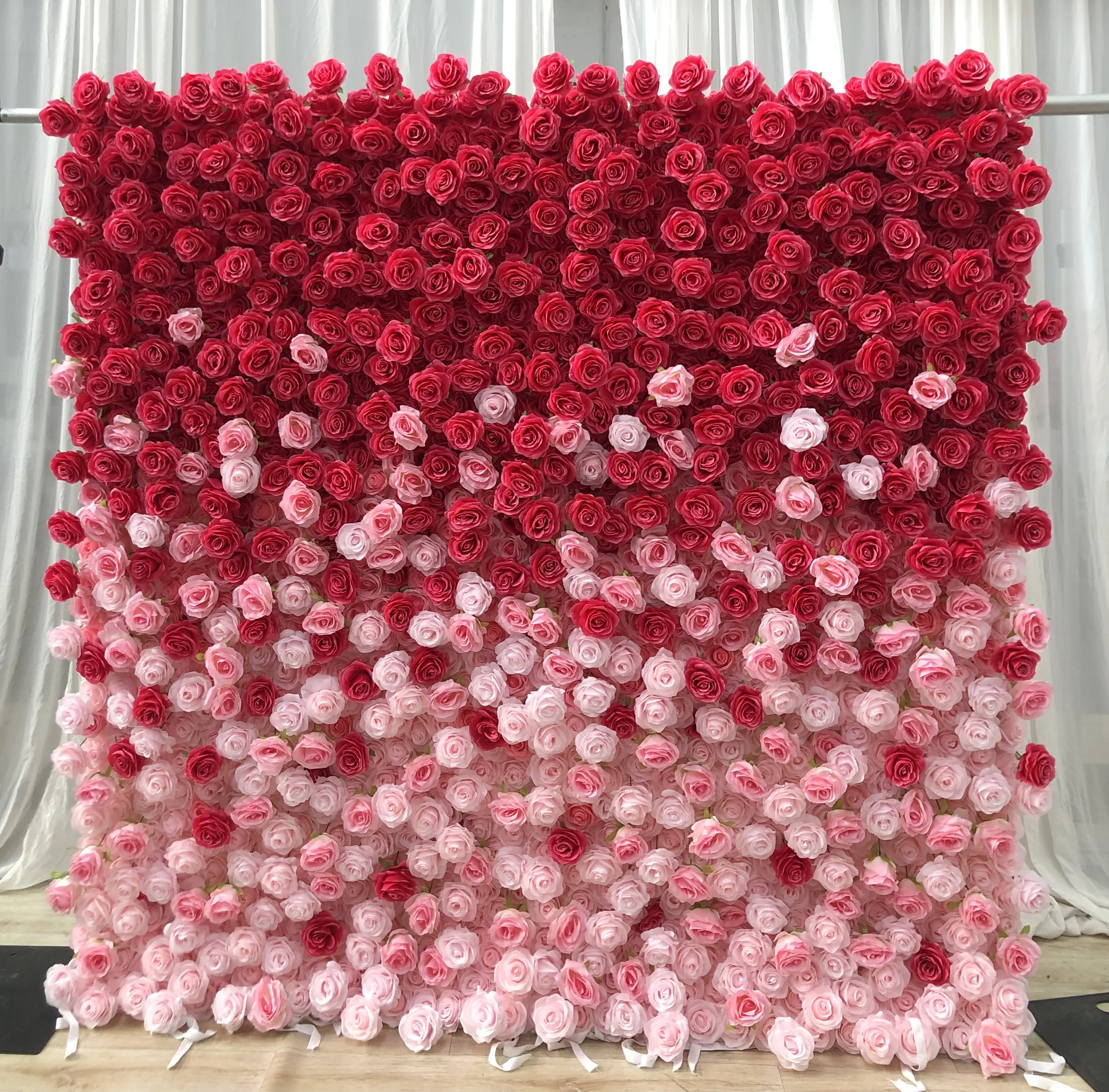 O-W024 usine fabricant tissu tissu fleur mur 5D douane fleur blanche panneaux muraux enrouler fleur mur toile de fond 8ft x 8ft
