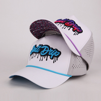 Casquette de baseball personnalisée de haute qualité à 5 panneaux découpée au laser avec logo brodé en relief 3D en corde, chapeau de sport imperméable en polyester pour le golf