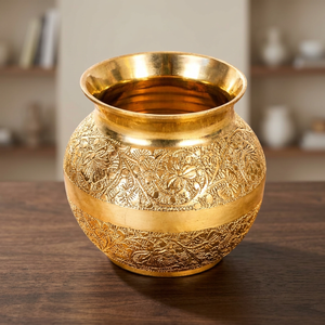 Handcrafted Brass Decorative Kalash Pot with Intricate Floral Engraving Traditional Indian <b>Pooja</b> Kalash for Home Temple <b>Mandir</b> - Product Image 6