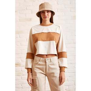 Sudadera Oversize Bicolor para Mujer, Hombros Caídos, Mezcla de Algodón, Tejido de Punto, Blanca - Product Image 3