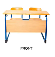 Ensemble pupitre et chaise scolaire avec cadre monobloc, double assise, plateau en bois et panier de rangement – Mobilier de classe robuste