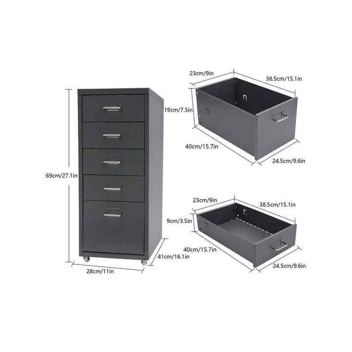28*41*69cm Movable Office Storage Cabinet with 5 Drawers File Filing Cabinets for Bank and Office Use Wheels Included