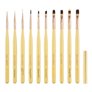 1/10Pcs Yellow Wood Handle Nail Brush Kit Soft Nylon Flat Liner Oval Tips for UV Gel Salon Use - Product Image 1