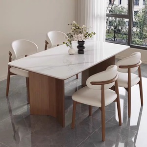 Juego de Mesa y Sillas de Comedor de Piedra Sinterizada de Lujo Moderno Italiano, Mesa Rectangular de Placa de Roca para Muebles de Restaurante o Villa - Product Image 2
