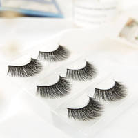 Offre Spéciale – Lot de 3 Paires de Faux Cils Faits Main en Fibres Naturelles et Synthétiques, Épaisseur 0,07 mm, Tige en Coton Noir pour Maquillage – Marque Propre