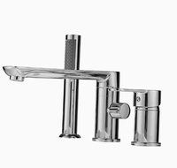 Robinet de baignoire eau chaude et froide en laiton, type split, trois trous, pour installation latérale, avec douchette de salle de bain, ensemble trois pièces, céramique, moderne