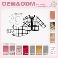 Ensemble 3 pièces en tweed à carreaux pour enfants : haut à manches longues, manteau à carreaux ouvert et jupe assortie – Cadeau idéal pour filles, personnalisable