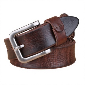 Ceinture en cuir de vachette véritable marron vintage Equipro, boucle carrée en alliage durable, ceinture rayée décontractée pour homme, longueur personnalisable - Product Image 1