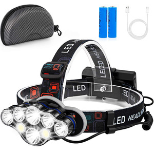 8 LED 강력한 장거리 전조등 USB 충전식 야외 야간 낚시 방수 COB 적색 경고 작업등 - Product Image 2