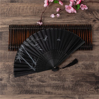 Éventail pliant en bambou de style chinois ancien HZ pour femmes, motif fleur de pêcher, petit artisanat pour accessoires de photographie, rétro classique