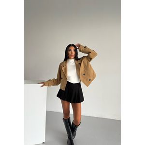 ASTARLI Gabardina Vintage de Doble Botonadura para Mujer, Diseño Estampado Impermeable de Algodón Vaquero Color Camel, Larga y Corta para Primavera y Otoño - Product Image 4