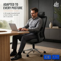 Chaise de bureau ergonomique haut de gamme avec appuie-tête 3D réglable, accoudoirs 3D en PU, structure en fibre de verre et nylon, certifiée BIFMA pour usage commercial