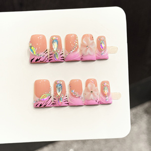 <span class=keywords><strong>Ongles</strong></span> <span class=keywords><strong>en</strong></span> acrylique épais personnalisés OEM, style French, avec strass bleus, 10 pièces, qualité salon, faits à la main, à presser, fournisseur - Product Image 5