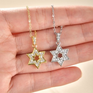 สร้อยคอแฟชั่นขายส่ง ทองแดงแท้ ชุบทอง 14k ประดับเพชรซิคอนแบบไมโครเพฟ รูปดาวโปร่ง สำหรับผู้หญิง - Product Image 6