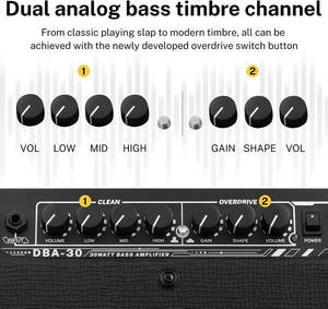 Amplificateur de basse électrique 30W avec effets intégrés Clean et Distortion Overdrive - Product Image 2