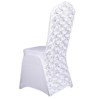 Housse de chaise de banquet en spandex blanc 3D à motif floral surélevé pour hôtel, mariage, événement (vente en gros)