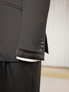 Set <span class=keywords><strong>smoking</strong></span> tutto nero su misura da uomo papillon in seta satinata con cerniera in lana con cerniera da sera Plus Size su misura per un comfort - Product Image 5