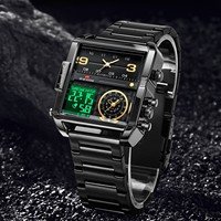 Reloj Deportivo Electrónico de Acero Inoxidable con Doble Pantalla, Cuadrado, Elegante, para Hombre, Personalizado, Resistente al Agua 3BAR, 46mm