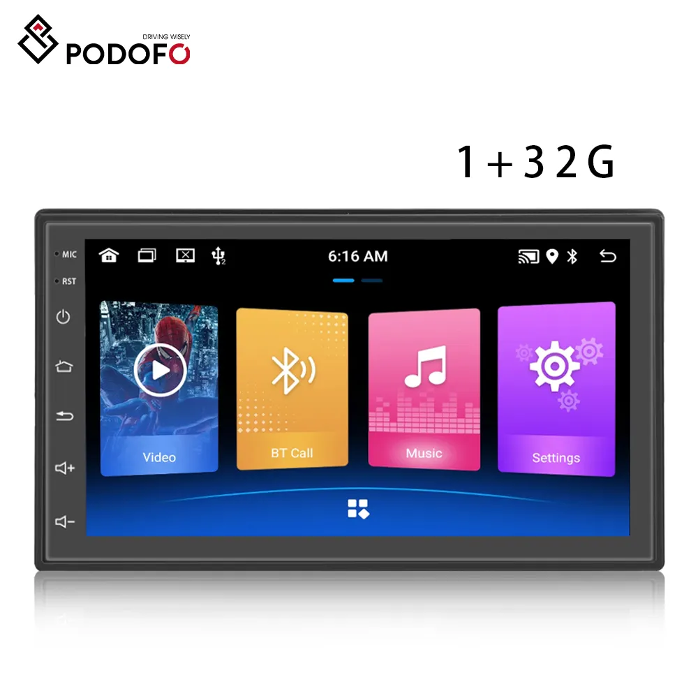 Podofo 7 ''2 الدين الروبوت 10.0 1 + 32G سيارة راديو Autoadio ستيريو مشغل الصوت GPS Wifi BT FM RDS 2.5D اللمس شاشة