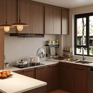 Armoires de cuisine en mélamine au design moderne personnalisable, écologiques, avec charnières de robinet, fabriquées en Chine - Product Image 1