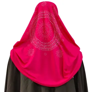 Muslim Women Girls Hijab Islamic Scarf Shawls Soft Stretch Material Beautiful Diamond Pearl Nice Pattern Headscarf Short Khimar