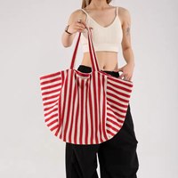 Tas Tote Kanvas Lembut Gaya Vintage Kapasitas Besar Bergaris Tas Tangan Wanita untuk Belanja Santai & Perjalanan Tas Selempang Wanita